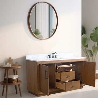 Vanity Art Bathroom Vanity With Sink, Tan, 60" Single, Arabescato White Engineered Marble Top
