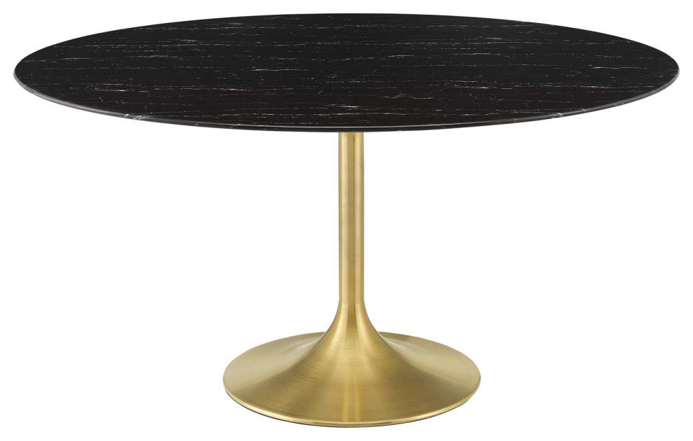 Tulip 60" Artificial Marble Dining Table-Gold Black