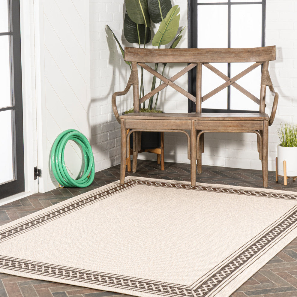 Lucia Classic Diamond Border Indoor/Outdoor Area Rug, Cream/Black, 3x5