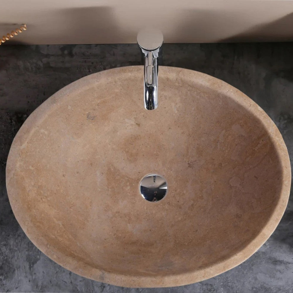 Karina Walnut Travertine Natural Stone Vessel Sink Honed and Filled  (W)16" (L)2