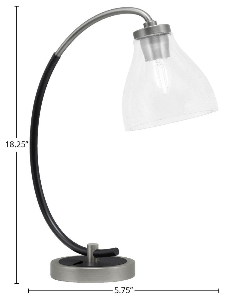 1-Light Desk Lamp, Graphite/Matte Black Finish, 6.25" Clear Bubble Glass