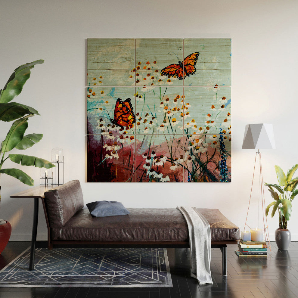 Ginette Fine Art Butterflies In Chamomile 1 Wood Wall Mural