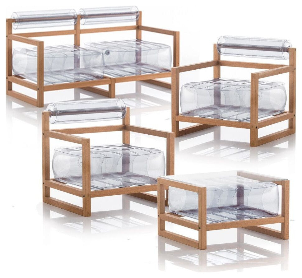 Mojow Yoko 4 Piece Living Room & Garden Set | Wooden Frame - Clear Transparent