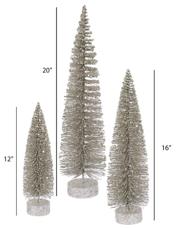 Vickerman 3-Piece Oval Tree Set, White Snow, Champagne Glitter