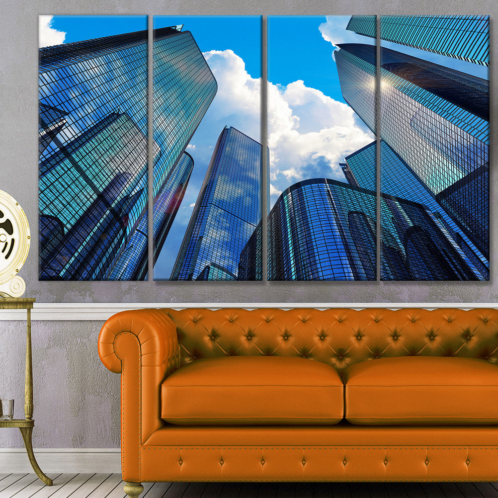 Elevated Business Buildings, Cityscape Canvas Art Print, 48"x28", 4 Panels