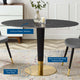 Dining Table, Oval, Artificial Marble, Metal, Gold Black, Cafe Bistro Restaurant