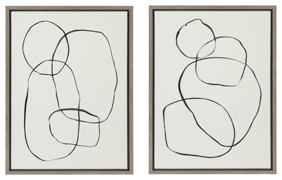 Sylvie Circles Framed Textured Canvas Set by Teju Reval, Gray 2 Piece 18x24