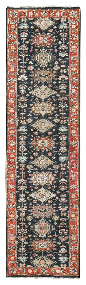 Pastel Black Hand Knotted Karjihooz Design Wool Runner Rug, 2'9"x11'10"