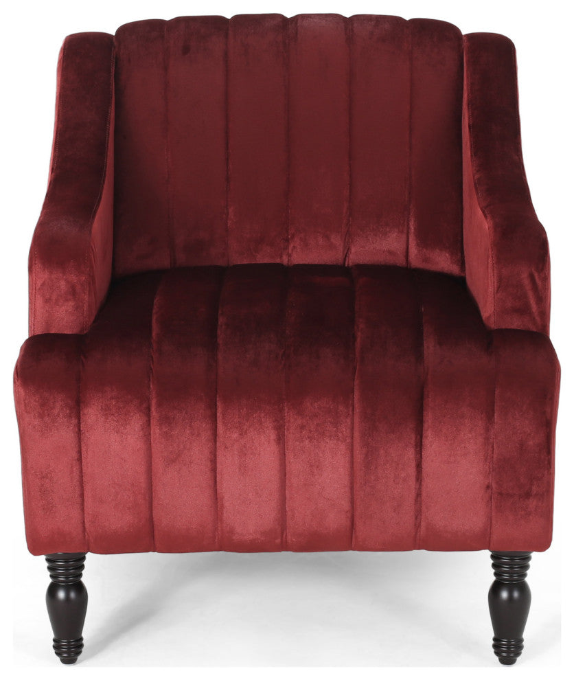 Candice Glam Velvet Club Chair, Garnet and Dark Brown