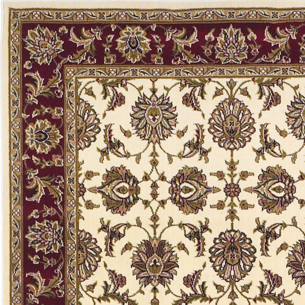 HomeRoots 7' Octagon Ivory or Red Floral Vines Bordered Indoor Area Rug