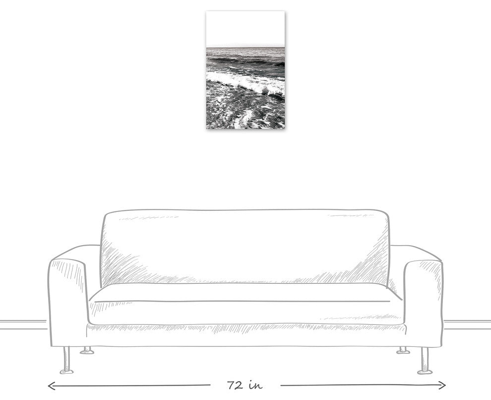 Black and White Ocean Waves 16x24 Canvas Wall Art