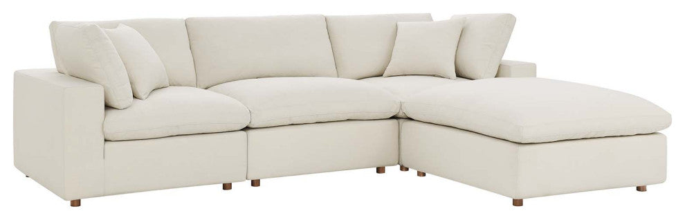 Commix Down Filled Overstuffed 4-Piece Sectional Sofa Set, Light Beige