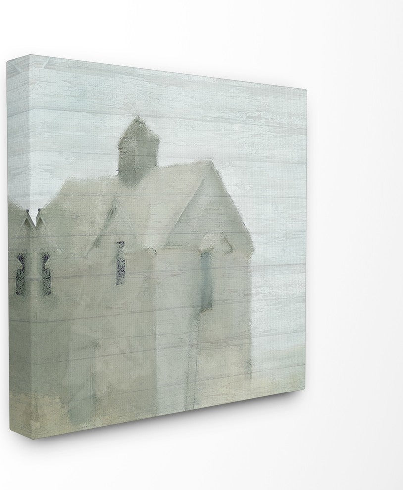 Misty Morning Farmhouse Painting XL Stretched Canvas Wall Art, 30"x30"