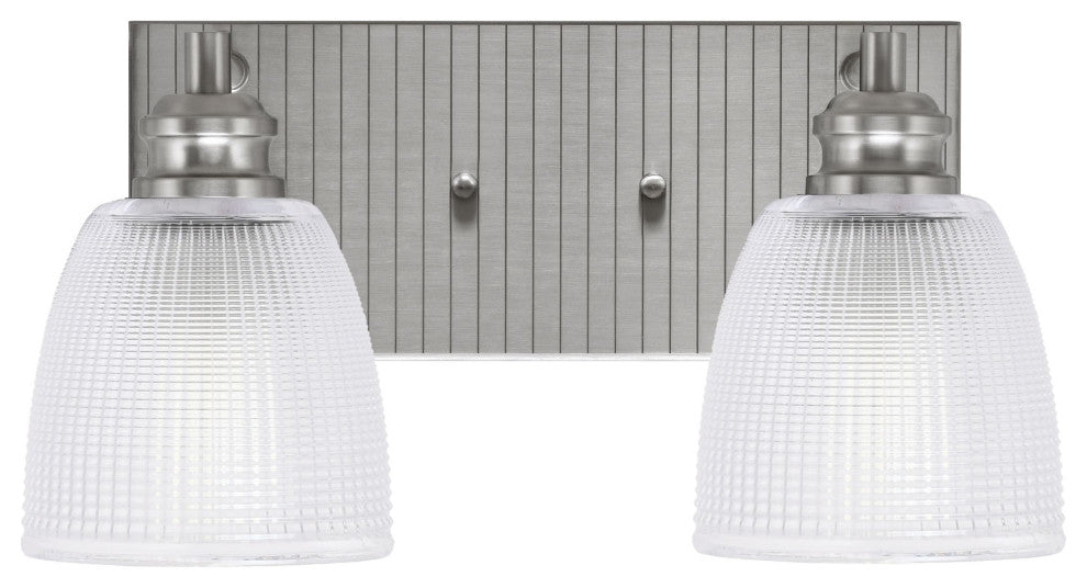 Edge 2-Light Bath Bar, Brushed Nickel Finish, 5" Clear Ribbed Glass
