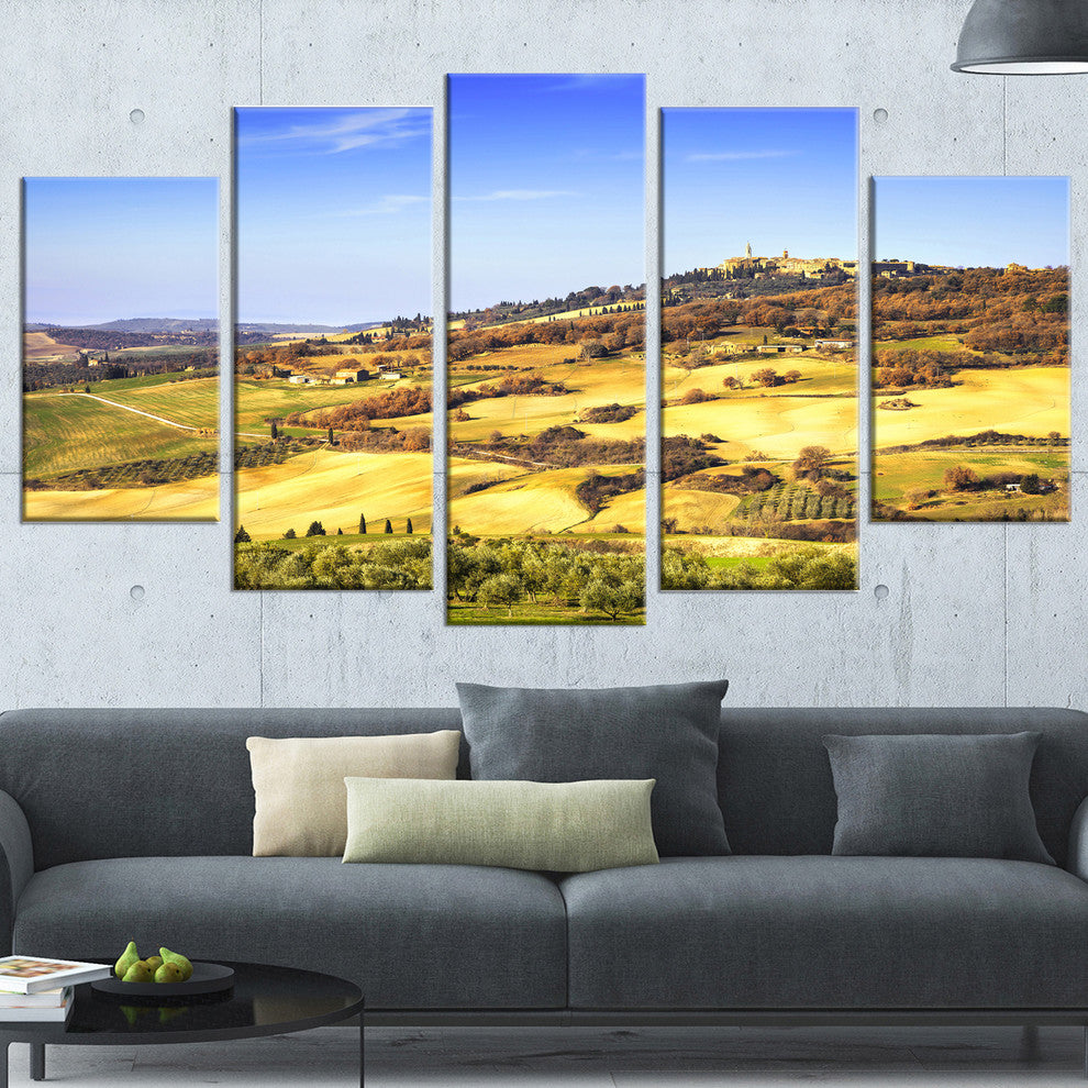 "Pienza Medieval Village Italy" Landscape Wall Art Print, 5 Panels, 60"x32"