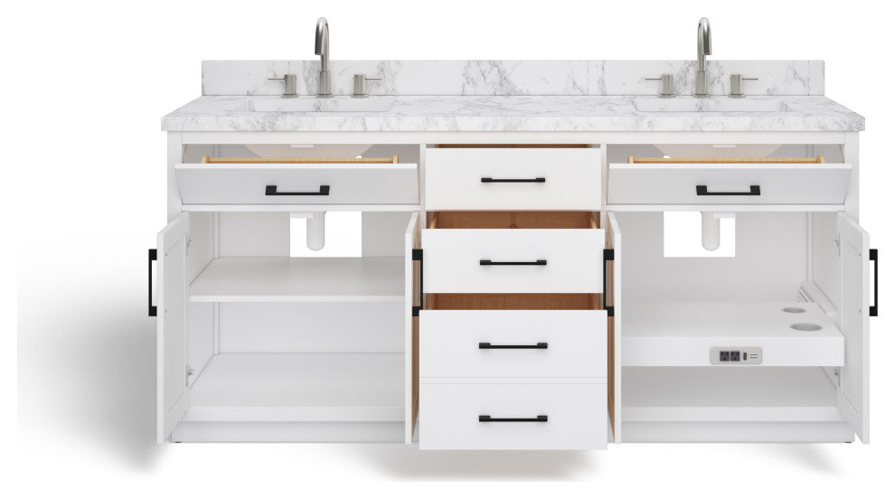 The Hudson Bathroom Vanity, White, 72", Double Sink, Freestanding