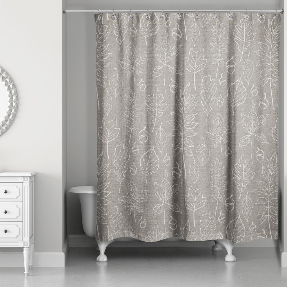 Gray Leaf Pattern 71x74 Shower Curtain