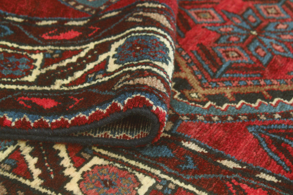 Fine Vintage Distressed Behbaha Red/Blue Runner, 3'4 x 9'11