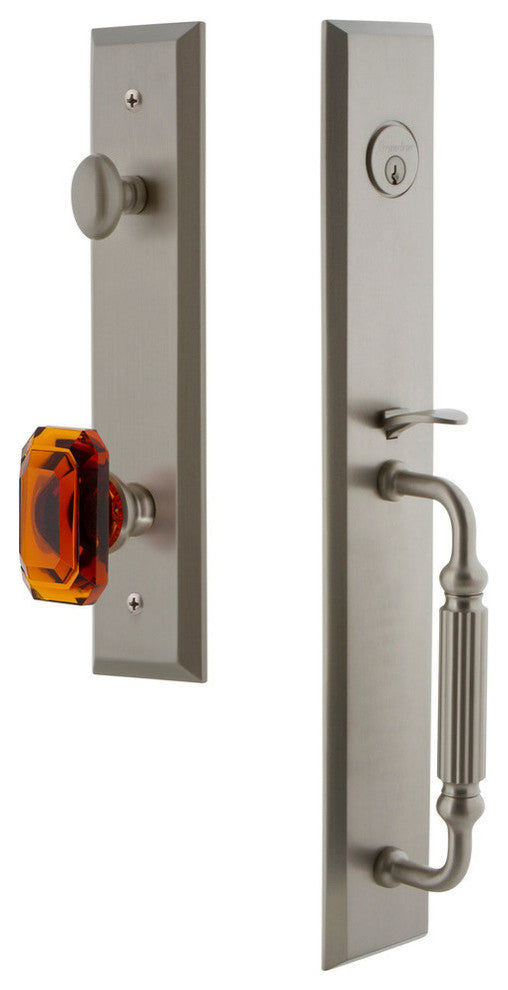 Fifth Avenue 1-Piece Dummy Handleset, F Grip and Baguette Amber Knob, 849256