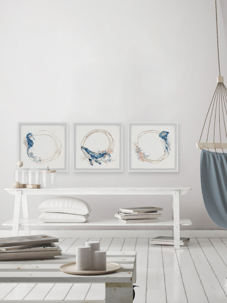 Deep Sea Creatures Triptych, 3-Piece Set, 18x18 Panels
