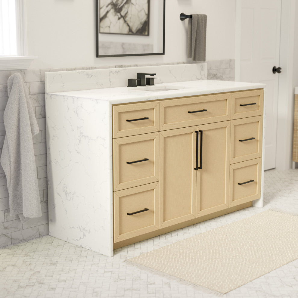 Palisade 60" Bathroom Vanity, Blonde, Engineered Marble, Single