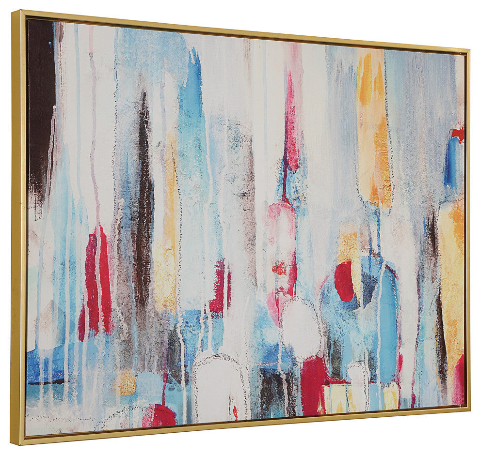 Rainy Forest Abstract Wall Art 30x39 With Gold Frame, Multi Color