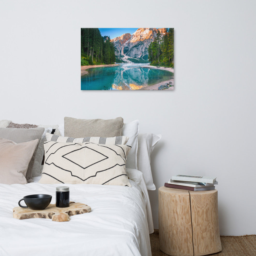Misty Lake and Snow-cap Mountain Reflections Canvas Wall Art Prints, 24" X 36"