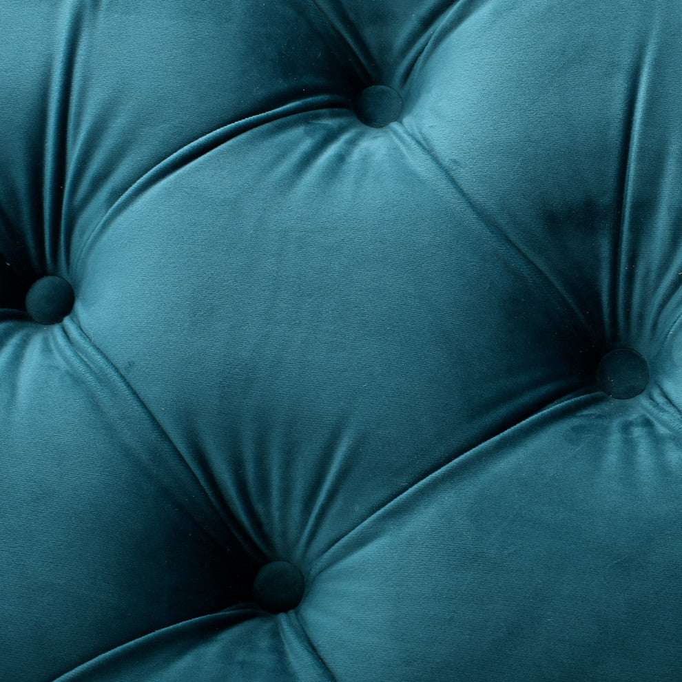 GDF Studio Provence TModern Glam Tufted Velvet Ottoman Bench, Dark Teal