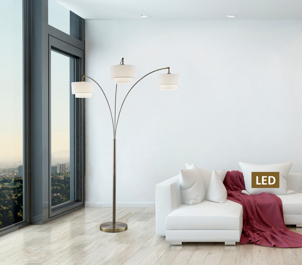 Lumiere III 83" LED Double Shade Arched Floor Lamp With Dimmer