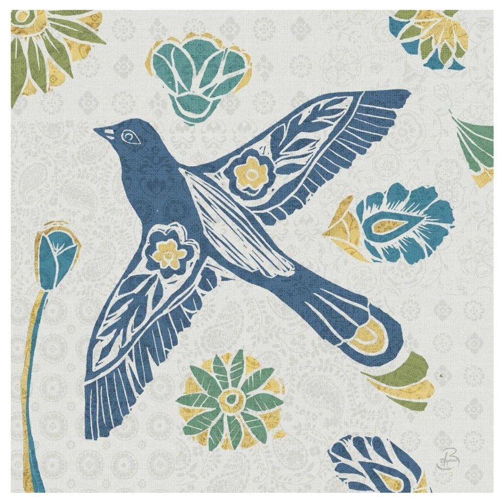 "Nordic Woodcut Bird IIIF" Digital Paper Print by Daphne Brissonnet, 42"x42"