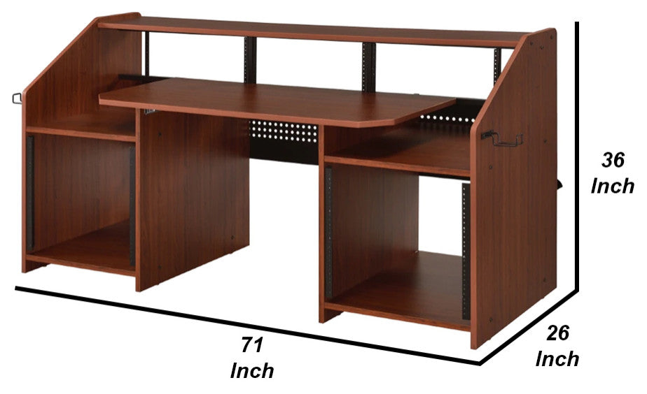 Benzara BM276205 Wood Music Desk Studio Workstation, 3 Shelves, Cherry Brown