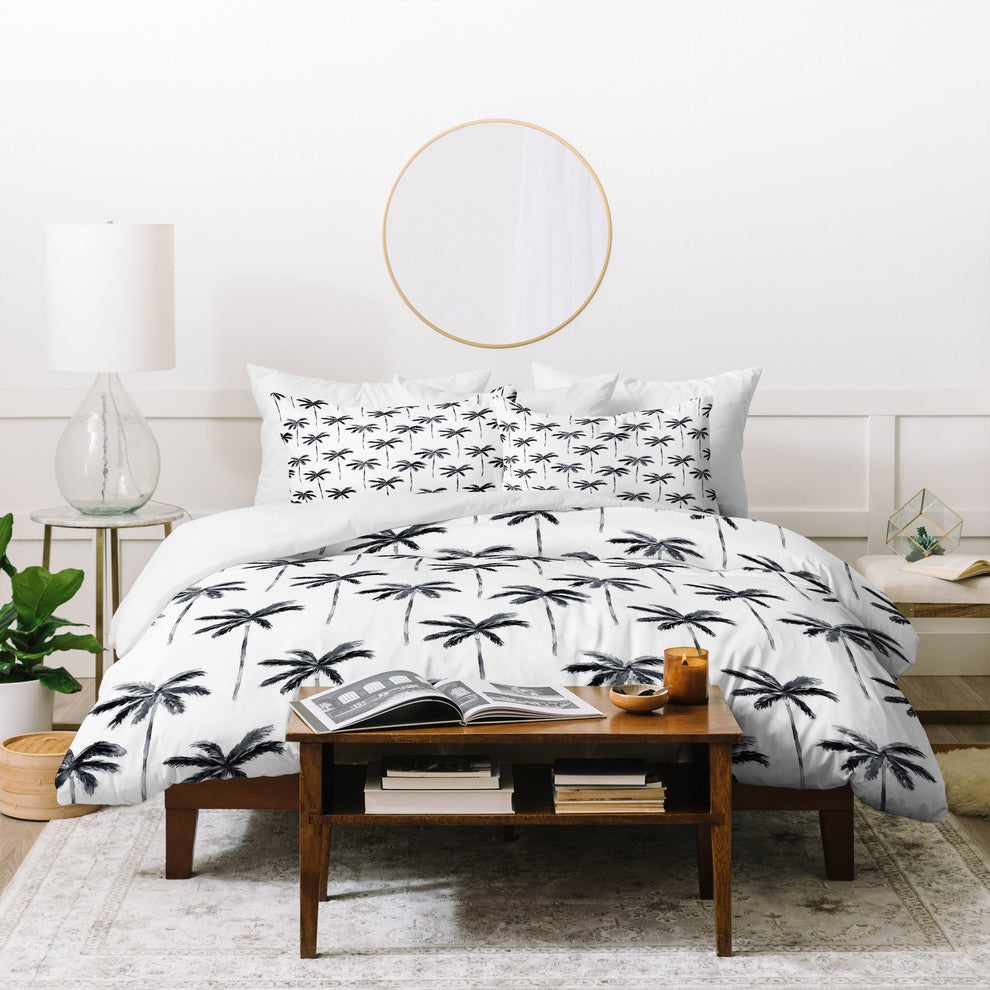 Little Arrow Design Co Watercolor Palm Tree, Black Duvet Cover Set, Twin XL