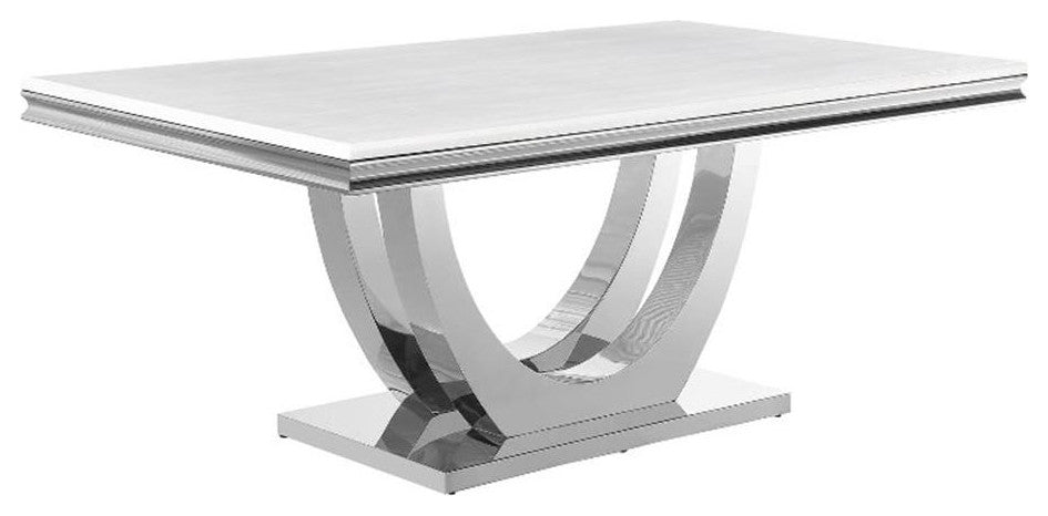 Coaster Kerwin Metal Rectangle Faux Marble Top Dining Table White and Chrome