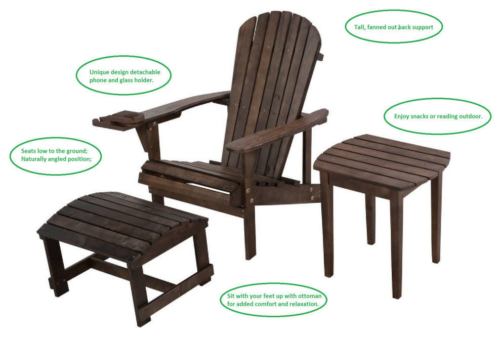Earth Collection Adirondack Chair With phone and cup holder, Dark Brown, One Cha