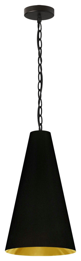 1 Light Small Anaya Matte Black Pendant with Black/Gold Shade