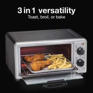 4 Slice Countertop Toaster Oven, Multi-Function with Bake, Toast and Broiler