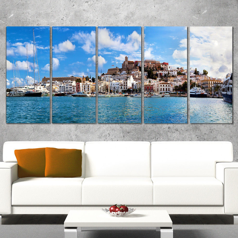 "Panorama of Ibiza, Spain" Cityscape Canvas Photo Print, 5 Panels, 60"x28"