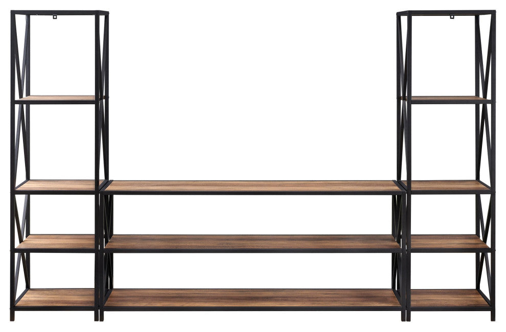 3-Piece Industrial Bookcase Set - Dark Walnut