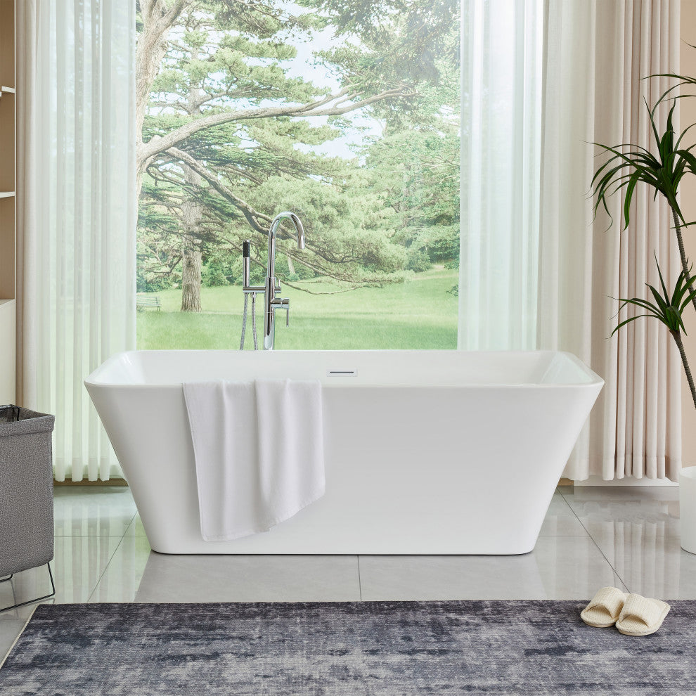 67" Acrylic Freestanding Soaking Bathtub, Pure White