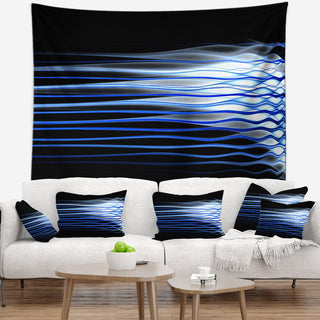 Dark Blue Fractal Waves Abstract Wall Tapestry, 80"x68"