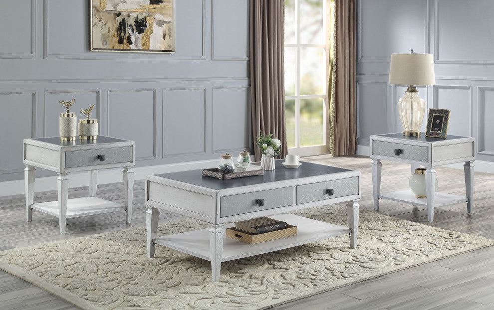 ACME Katia Coffee Table in Rustic Gray & Weathered White Finish