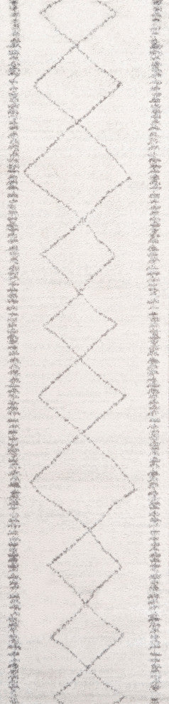 Zaina Moroccan Beni Souk Area Rug, Cream/Gray, 2'x8'