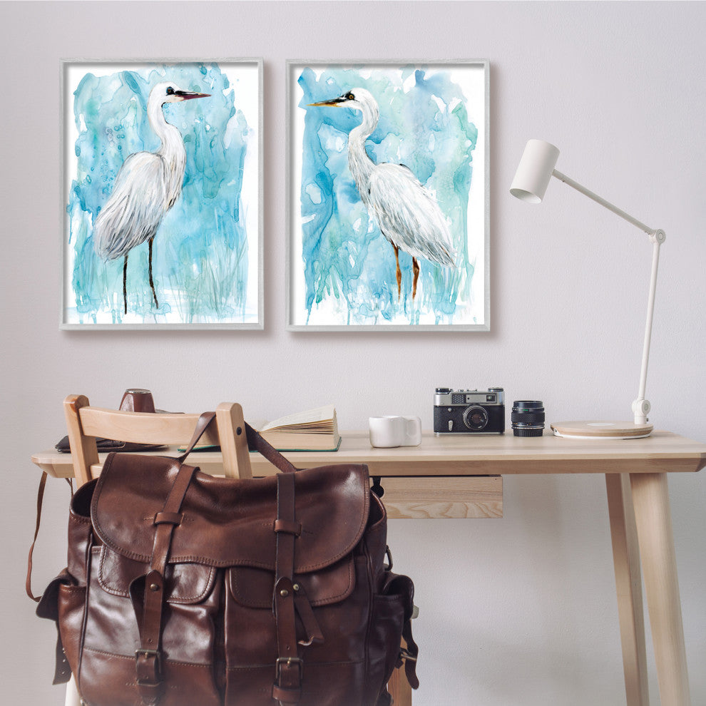 Nautical Crane Pair White Beach Birds Blue Sky,24 x 30
