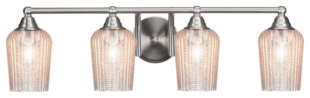 Paramount 4-Light Bath Bar, Brushed Nickel, 5" Silver Textured Glass