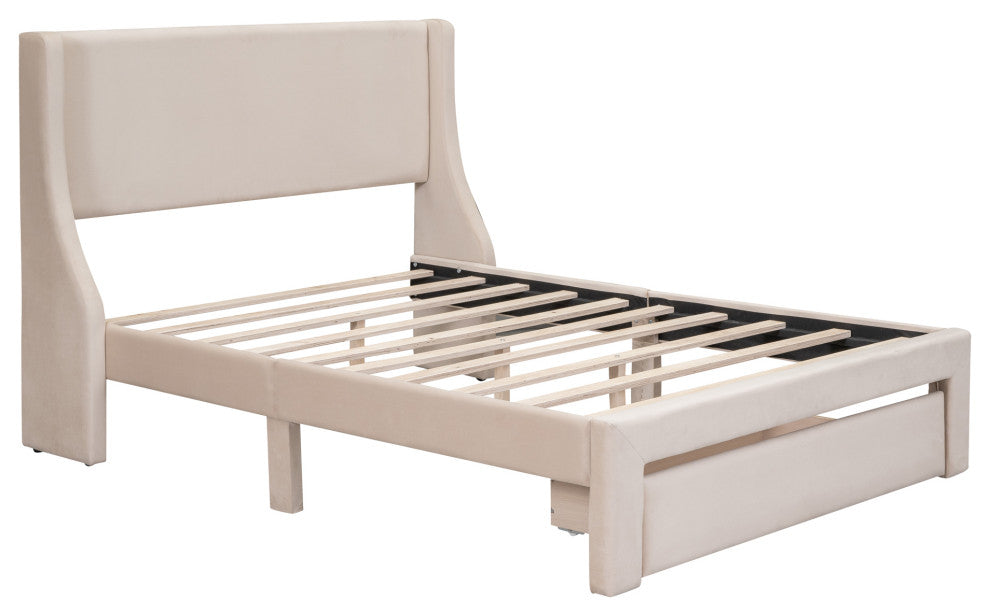 Gewnee Full Size Storage Bed Velvet Upholstered Platform Bed