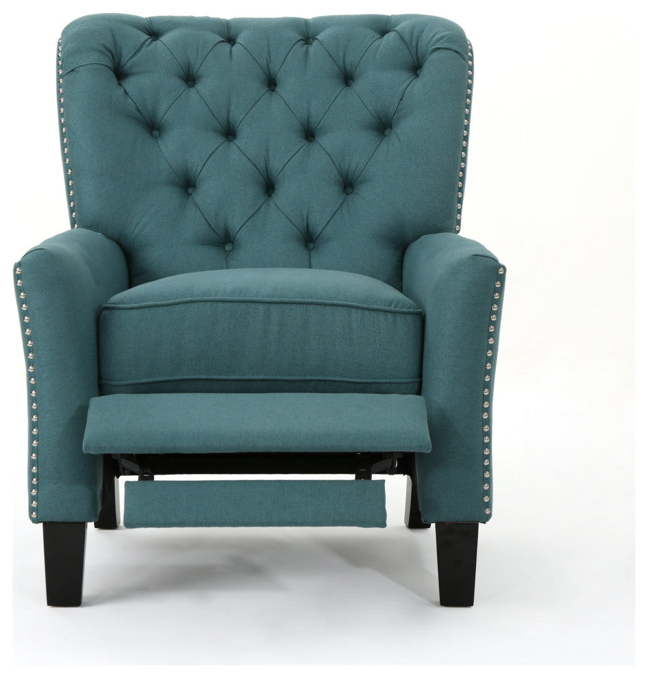 GDF Studio Carlyle Tufted Back Fabric Recliner Armchair, Dark Teal