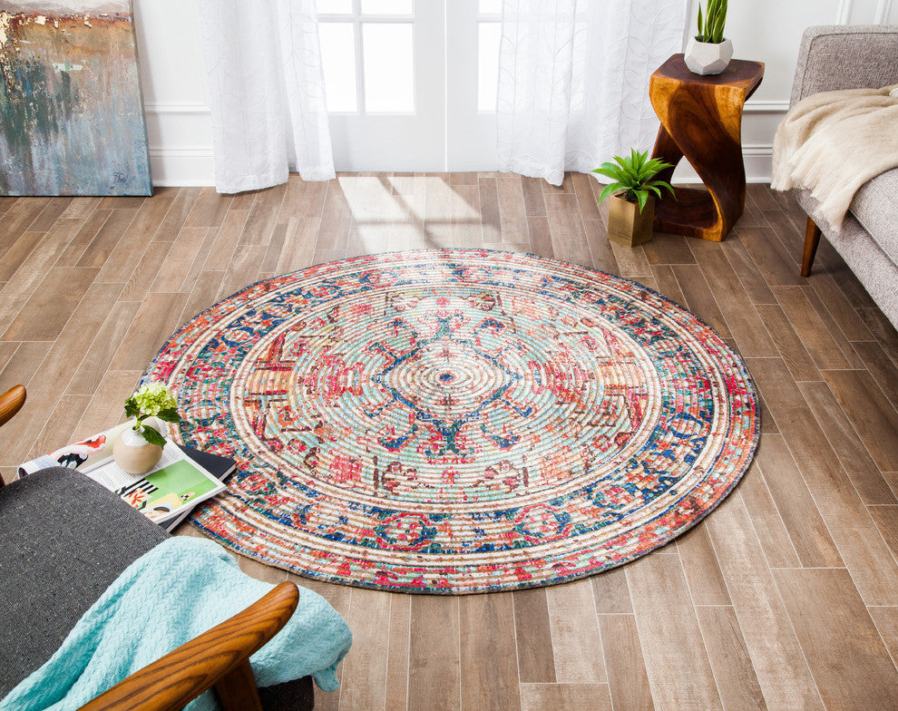 Round Chaloon Distressed Area Rug, 6' Round