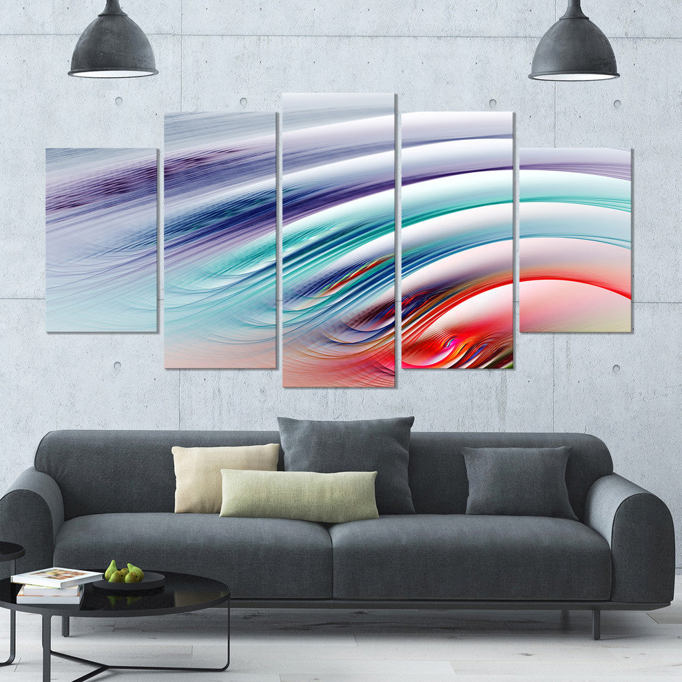 Water Ripples Rainbow Waves, Contemporary Canvas Art Print, 60"x32", 5 Panels