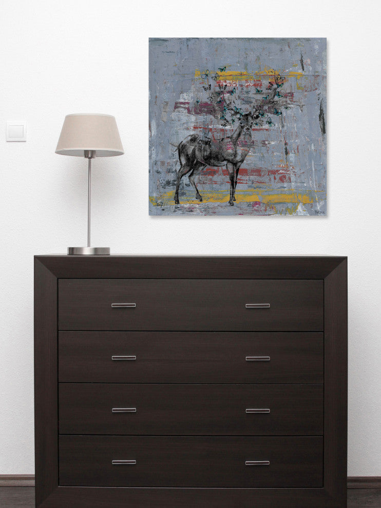 "Full Antlers" Painting Print on Wrapped Canvas, 18"x18"
