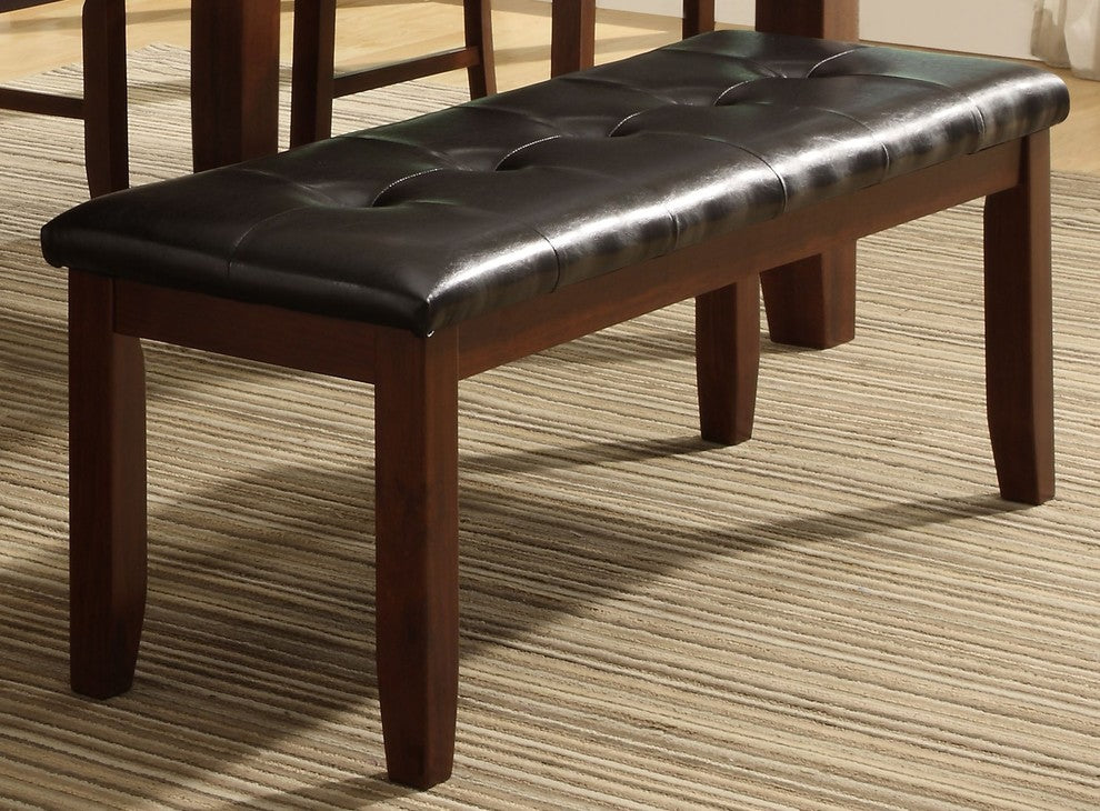 Wood Based Leather Tufted Bench In Dark Brown